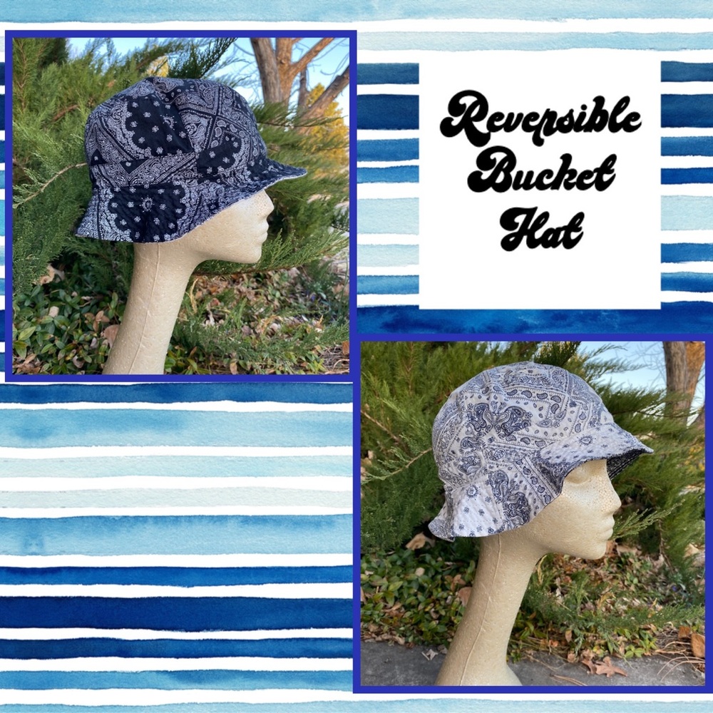 REALLY 🆒 Vintage Reversible “Blues” Bucket Hat *️⃣🌀🌐💙🤍 M/L
